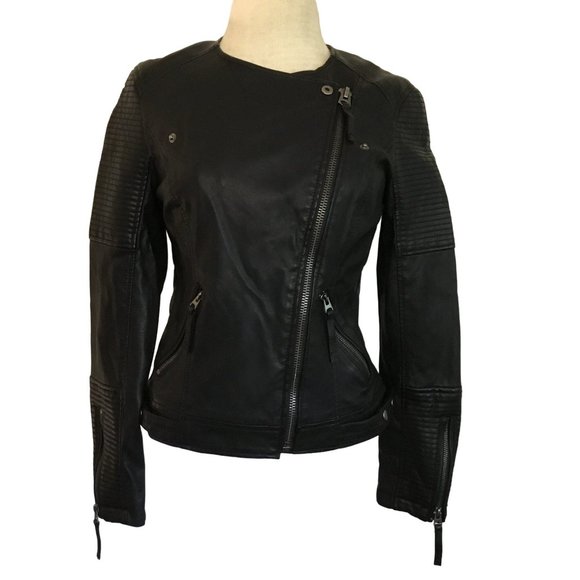 Top Shop Woman's Faux Black Leather Biker Jacket Size US 4 UK 8 Eur 36 - Picture 1 of 16